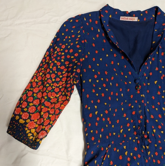 Vintage Trollied Dolly 3/4 Sleeve Floral Midi Dress Sz S - Picture 3 of 9